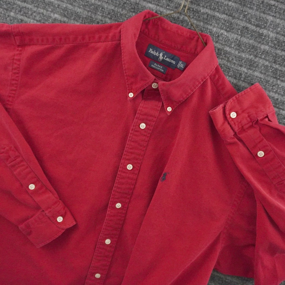 Vintage 90s Ralph Lauren Button Down Shirt Mens XL Red Blake Cotton Twill L/S